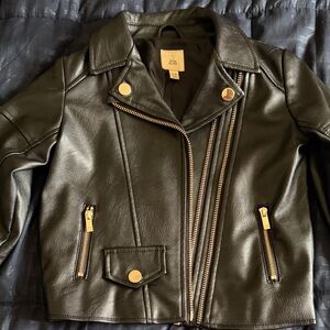 River Island Black Faux Leather Moto Jacket Size 2-3 Yrs
